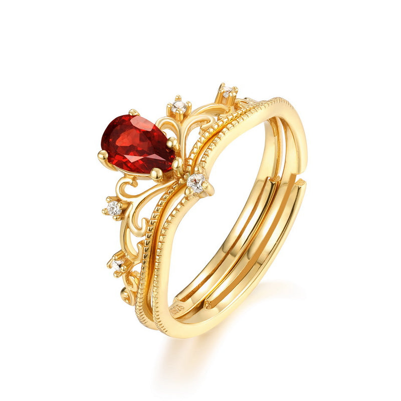Garnet Crown Ring Set ZENGORI