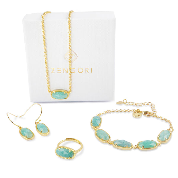 Melody Faceted Gem Amazonite Prong Jewelry Set