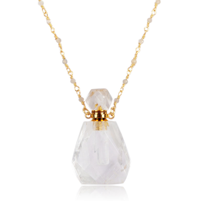 Dreamer Gemstone Gold Perfume Bottle Necklace