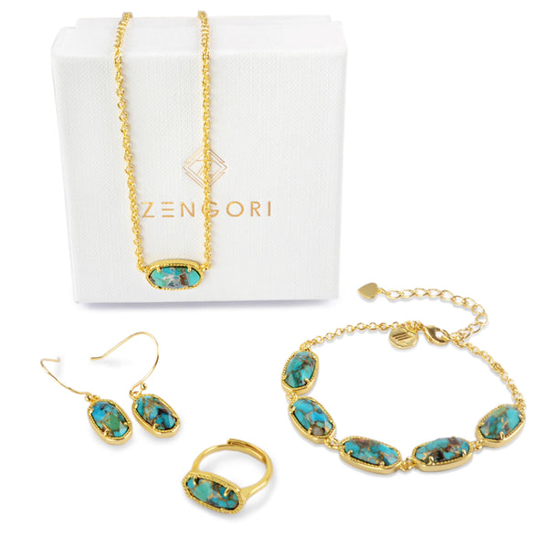 Masquerade Goldline Turquoise Stone Jewelry Set
