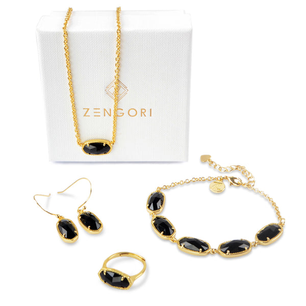 Sonder Black Agate Mineral Gold Jewelry Set