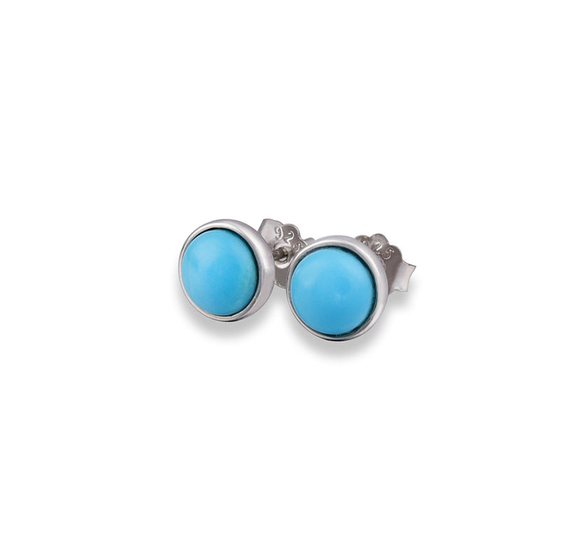 Aimee Round Turquoise Stud Earrings Silver
