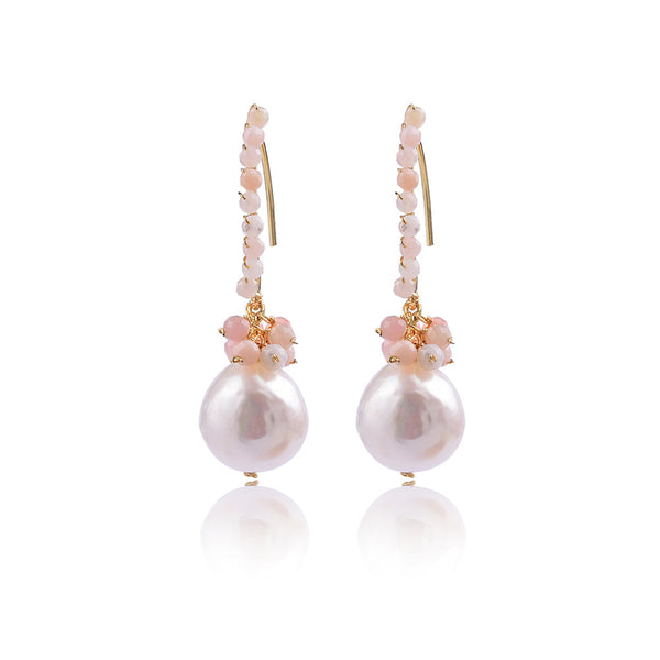 Charlene Pink Opal Wired Wrapped Baroque Pearl Earrings