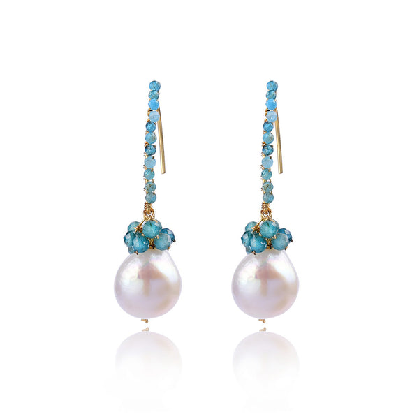Charlene Kyanite Wire Wrapped Baroque Pearl Earrings