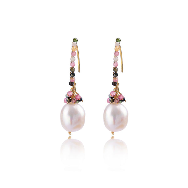 Charlene Tourmaline Wired Wrapped Baroque Pearl  Earrings