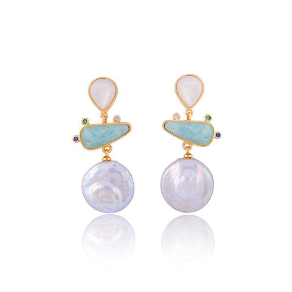 Laura Three Stones Earrings With Pearl