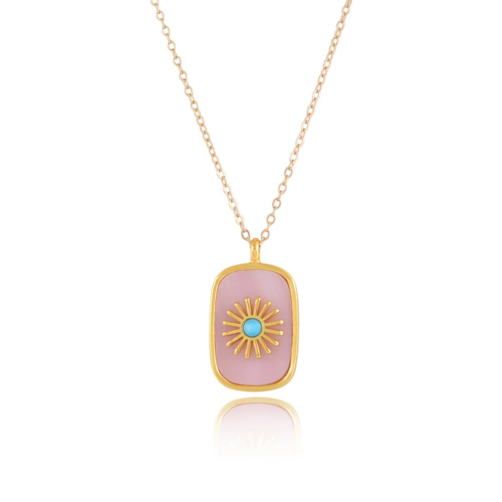 Aria Rectangle Rose Quartz Pendant Necklace