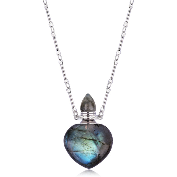 Medium Heart Perfume Bottle Necklace Silver