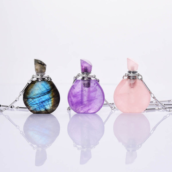 Lisa Healing Crystal Perfume Bottle Necklace Silver