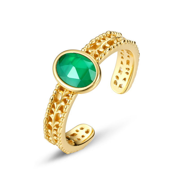 Green Agate Gold Branches And Leaves Ring